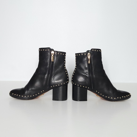 ***SOLD*** SCHUTZ Black Leather Booties w Gold Studs Biker Baddie Women's Size 6 - Picture 3 of 12